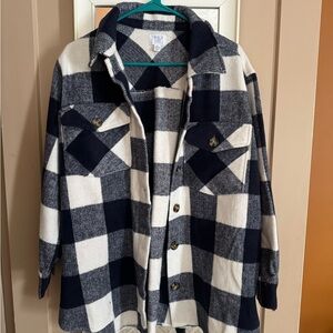 Time and Tru Navy and White Checkered Shacket